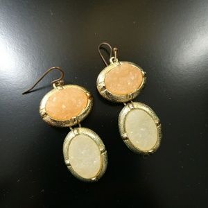 Druzy peach and white drop earrings